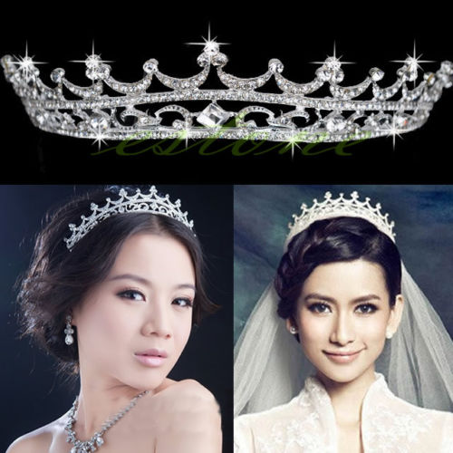 Wedding Bridal Princess Austrian Stunning Crystal Hair Tiara Crown Veil Headband